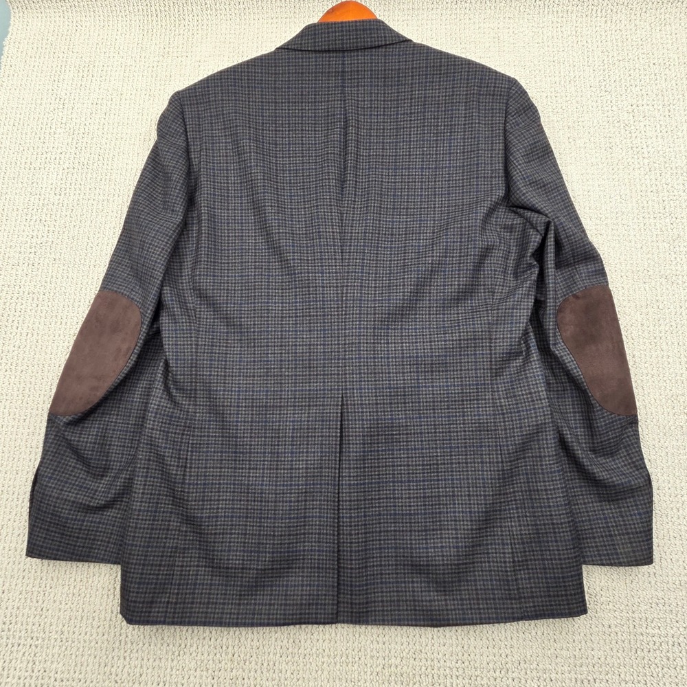 Stafford Classic Fit Wool Blend Blazer Gray Blue Plaid‎ Elbow Patches Mens 44L - Picture 9 of 10